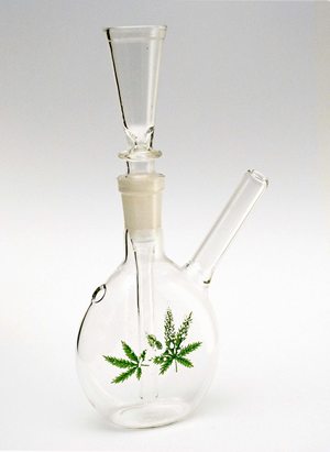 Glass Bottle Bong With Cannabis Leafs