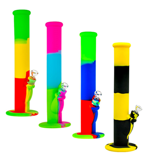 Straight Silicone Bong With Glass Herb Bowl - 36Cm